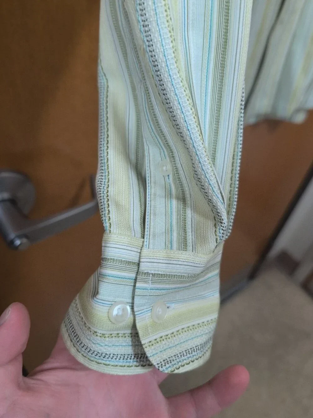 Tommy Bahama Shirt Mens M Yellow Long Sleeve Button Up Striped 100% Silk Beach - Picture 3 of 8